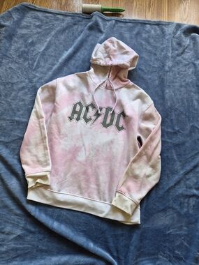 AC/DC Pink and White Tie-Dye Hoodie with Bold Logo